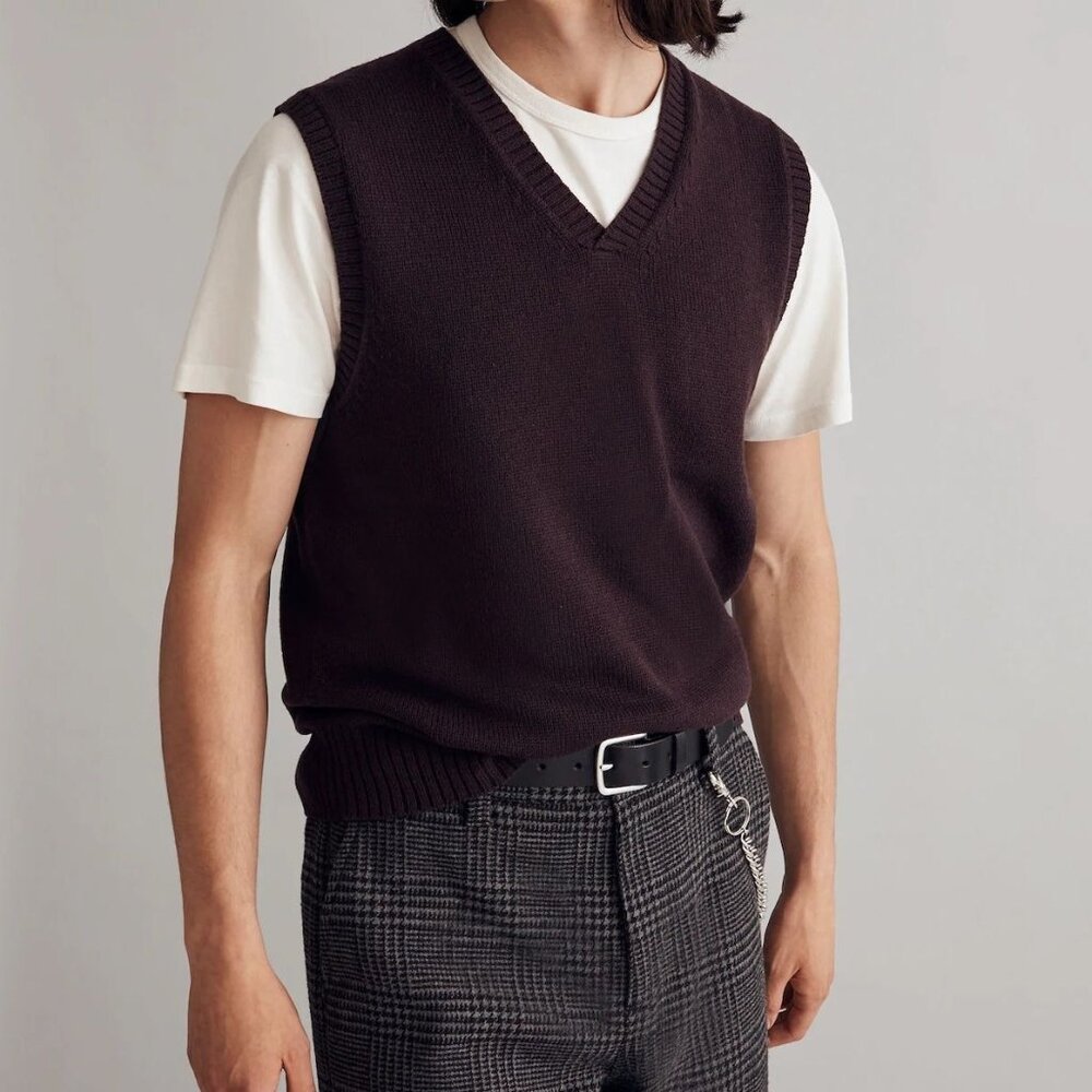 Madewell Men's V-Neck Sweater Vest in Dark Brown